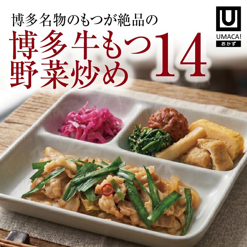 おかず14セット 博多牛もつ野菜炒め